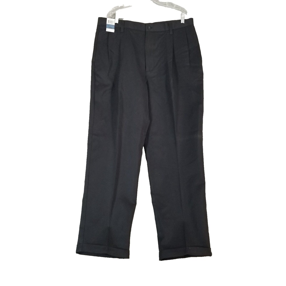 Dockers Pants Men 38x32 Black Tour Pro Pleated Cuffed Microfiber Golf Relaxed